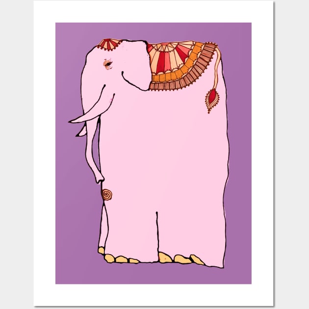 Fanciful pink elephant wearing colorful blanket - for those who say I Love Elephants. Wall Art by Fantasyart123